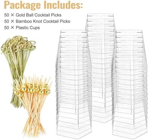 50 Sets 5oz Plastic Charcuterie Cups With Sticks - Disposable Clear Appetizer Fruit Salad Cups for Party (50 Cups + 100 Cocktail Picks)