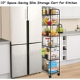 thumbnail image 3 of 6-Shelf Slim Utility Cart on Wheels, 10-Inch Deep Rolling Metal Shelving Unit, Black Storage Organizer for Small Spaces, 3 of 8