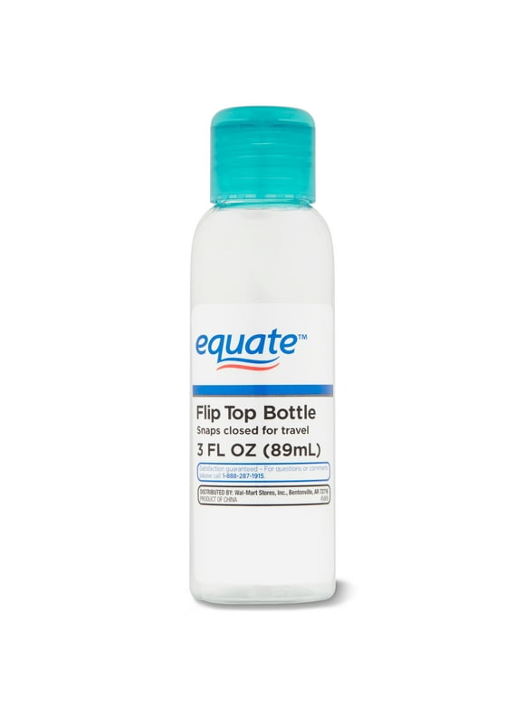 Equate Flip Top Empty Plastic Travel Bottle, 3 oz Size, Assorted Colors