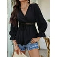 thumbnail image 4 of Women'S Wrap V Neck Puff Long Sleeve Blouse Top Puff Sleeve Ruffle Hem Casual Spring Summer T-Shirt Top Black S, 4 of 8