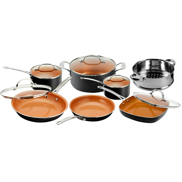 Eppmo Nonstick 12 Pieces Cookware Set, Copper Pots and Pans with Stay Cool Silicone Handle, Dishwasher Safe & Induction Compatible