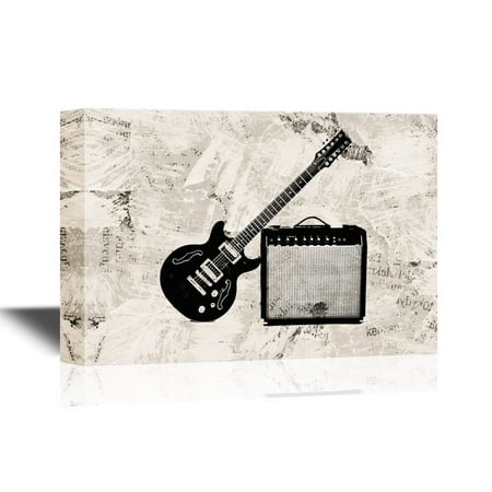 wall26 - Canvas Wall Art - Electric Guitar Leaning on a Small Amplifier - Gallery Wrap Modern Home Decor | Ready to Hang - 24x36