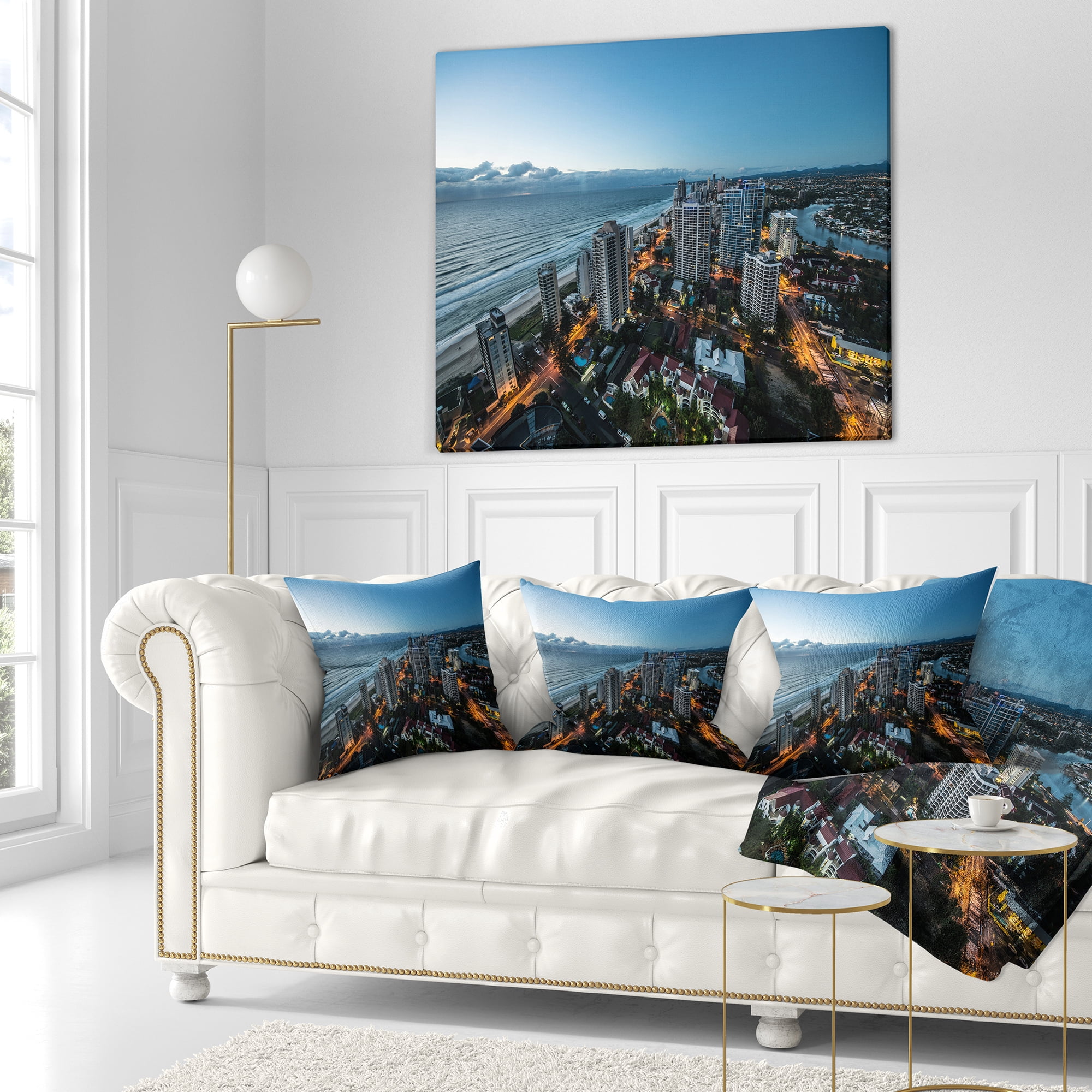 Designart Brisbane Skyscrapers and Sea Aerial View - Cityscape Throw Pillow - 18x18