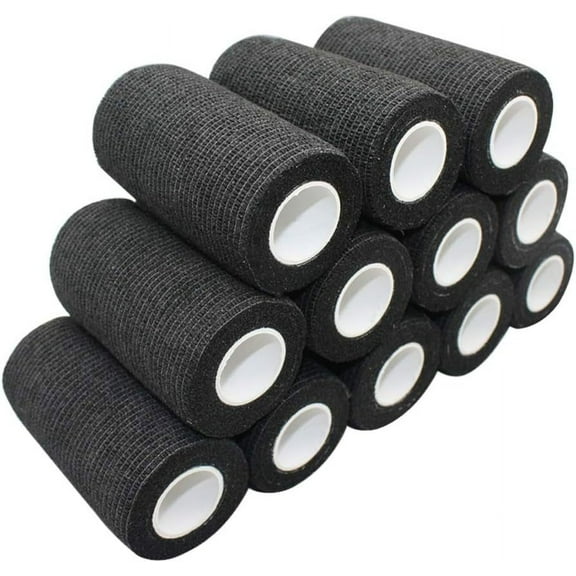 4 inch x 12 Pack Vet Wrap Adhesive Bandages - 5 Yards Self Adherent Cohesive Wrap Bandages Self Adhesive Non Woven Bandage Sports Medical Wrap Athletic Wrap for Ankle, Wrist, Sprains Black