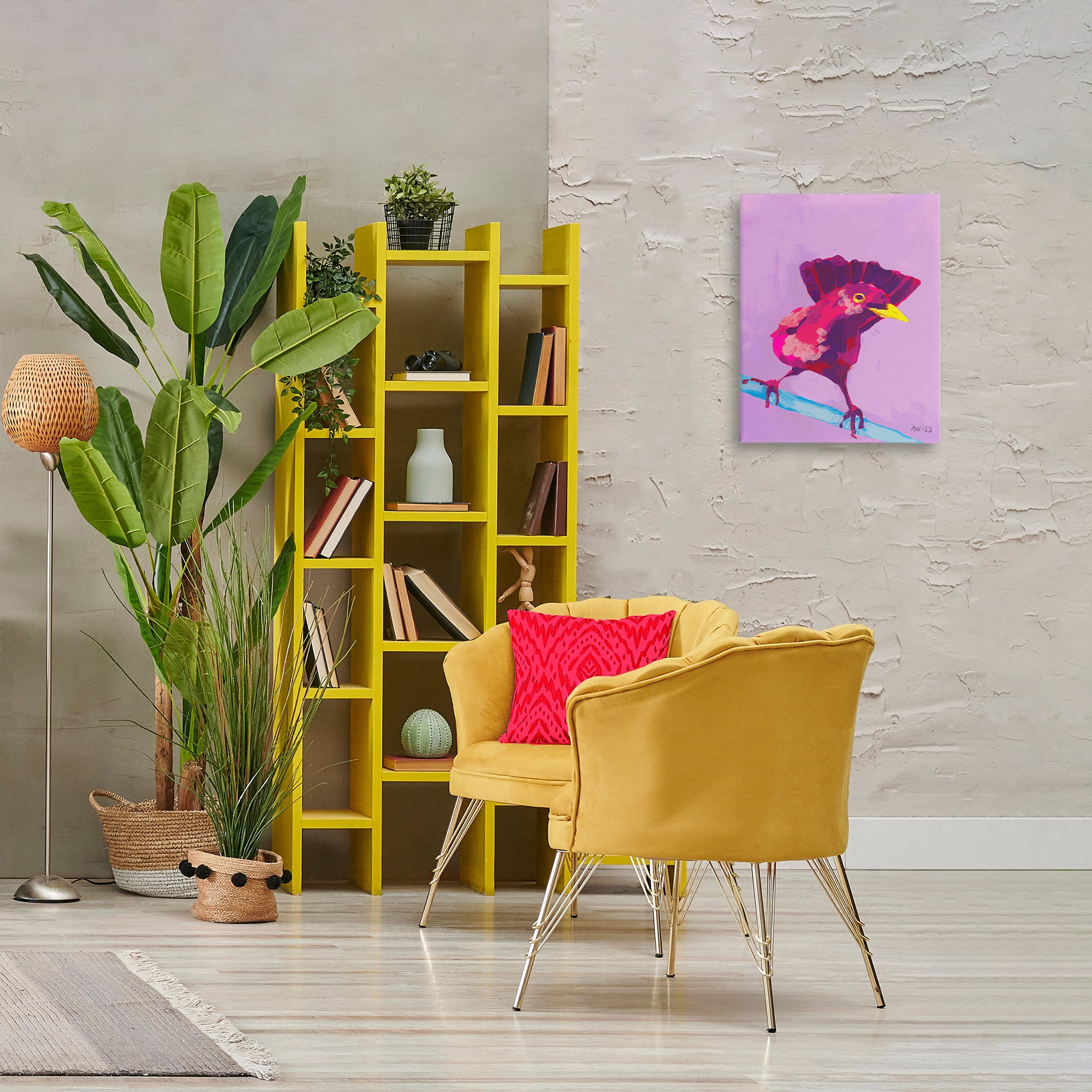 Stupell Industries Vivid Perched Bird Animals Painting Wrapped Canvas Art Print Wall Art, 16 x 20