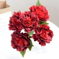 thumbnail image 6 of 5-head Artificial Peony Bouquet Simulation Flower Bouquet Home Office Table Centerpiece Fake Flower, Red, 6 of 8