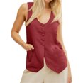 thumbnail image 2 of Summer Scoop Neckline Women Solid Slim Fit Button Down Vest Waistcoat Tops, 2 of 8