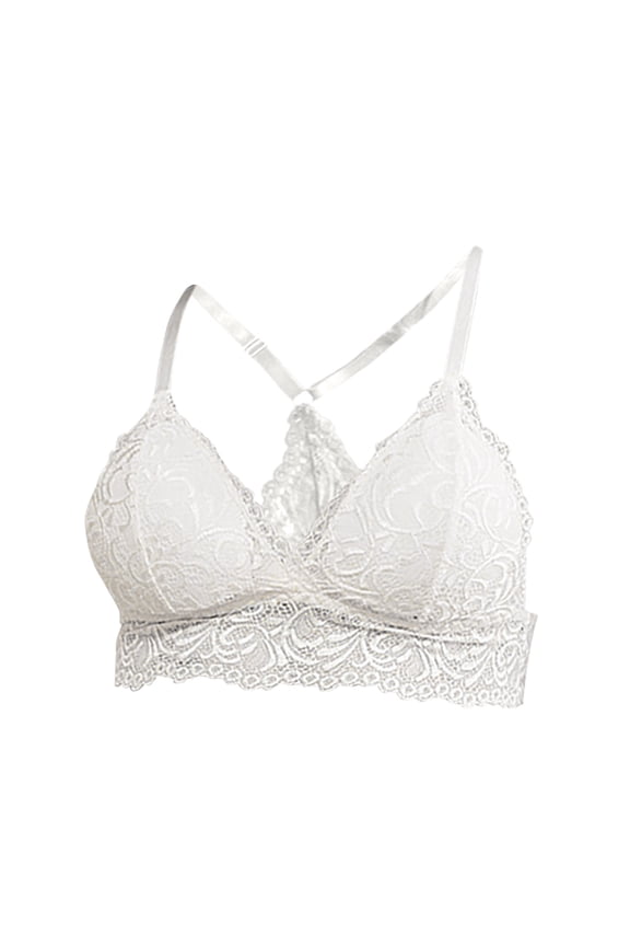 Sleeping Bras for Women Lace Fashion Sling No Underwire Small Sling V-Neck Seamless Bra Feature Hook and Eye Closure Push-up Bra Style Y-83 , White