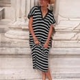 thumbnail image 2 of Siilsaa Womens Striped Summer Dresses Short Sleeve V Neck Knit Collared Sexy Slit Loose Maxi Sweater Dress Black,XL, 2 of 5