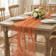 thumbnail image 3 of Sm:)e Orange 3D Floral Gauze Embroidery Table Runner 120 Inches (10 Feet), Seasonal Fall Sheer Decor for Kitchen & Dining Spaces, Ideal for Holidays, Weddings, Birthdays & Home Parties, 3 of 8