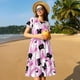 thumbnail image 4 of Fotbe Pink Girl Halloween Vestido Largo de Moda para Mujer, Vestido Tipo Camiseta con Manga Corta y Estilo Casual a Rayas y Bloques de Color, 4 of 6