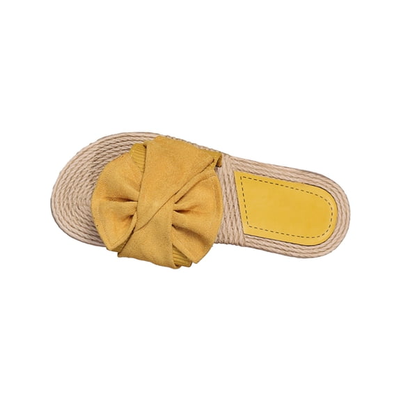 RUIYANQI Women's Bowknot Espadrille Slides Open Toe Rope Sole Sandals Comfortable Casual Summer Footwear Trendy Fashion Beach Shoes with Fluffy Straps Multiple Solid Colors for Daily Wear
