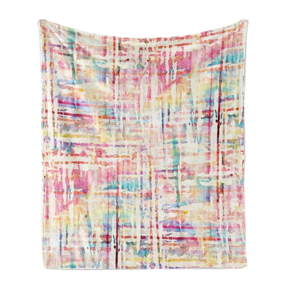Grunge Soft Flannel Fleece Throw Blanket, Abstract Paint Manifold Complicated Mixed and Lines Print Illustration, Cozy Plush for Indoor and Outdoor Use, 50" x 70", Multicolor, by Ambesonne