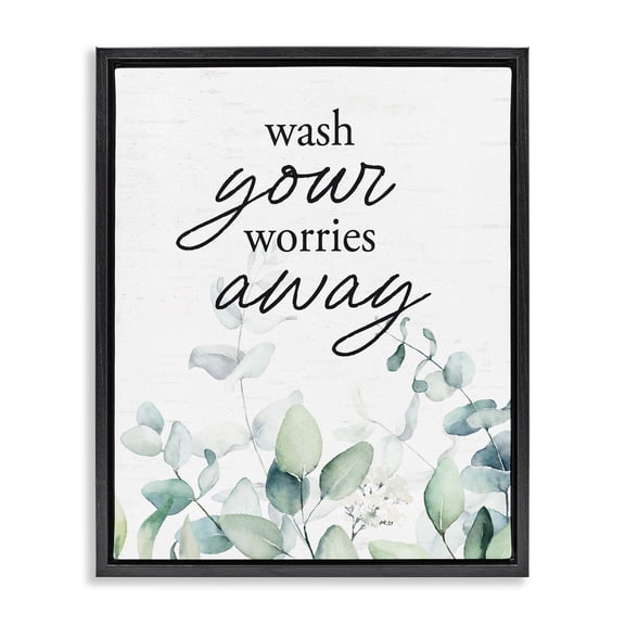 Wash Worries Away Herb Leaves Black Framed Floater Canvas Wall Art, design by Lettered and Lined