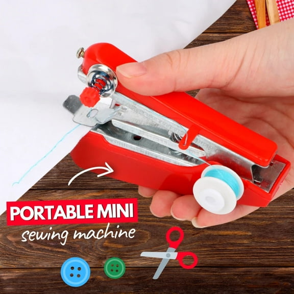 Hovilon Mini Handheld Sewing Machine 5PC，Portable Manual Sewing Machine，Hand Stitcher Sewing Machine - Needlework Tool For DIY Crafts Home Travel（Red）