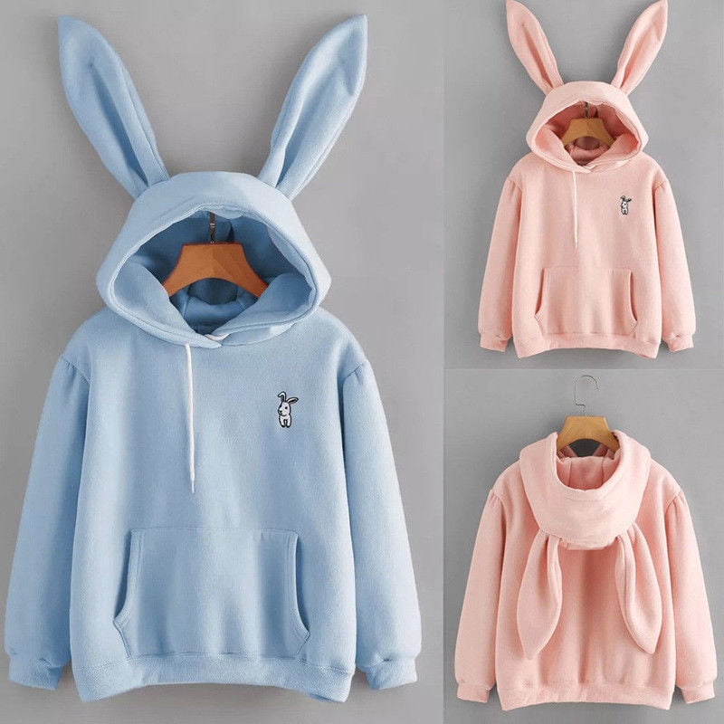 Womens Rabbit Ear Girl Long Sleeve Hoodie Sweatshirt Hooded Coat Tops Cute Lady Autumn Winter Warm Sweat shirts Walmart