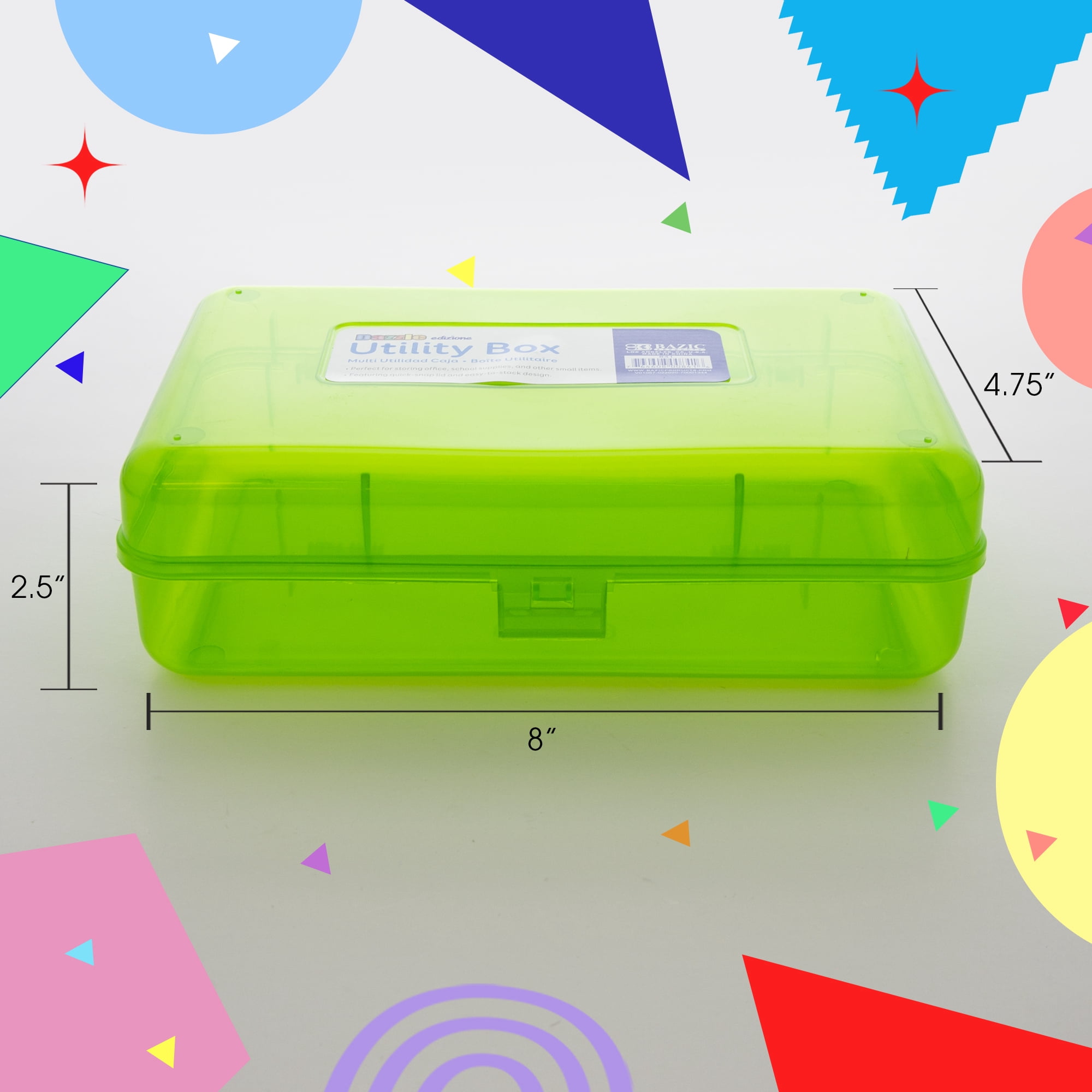 BAZIC Plastic Pencil Case Utility Storage Box, Bright Color, 4-Pack