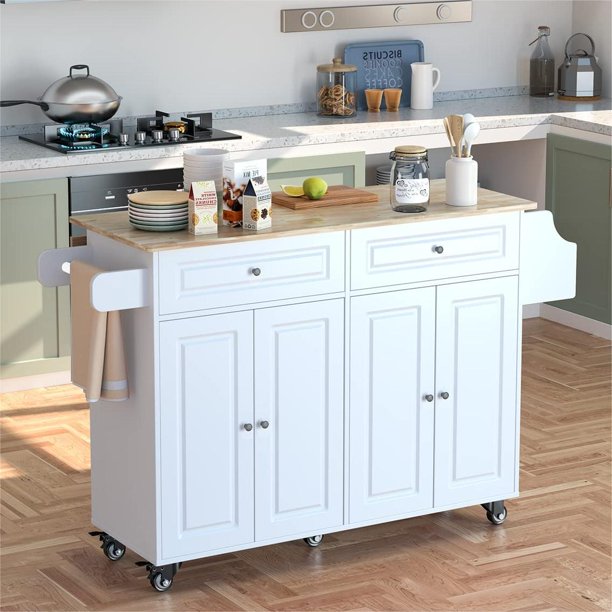 Lofka Kitchen Islands with Storage, Kitchen Island Cart with Wood Drop