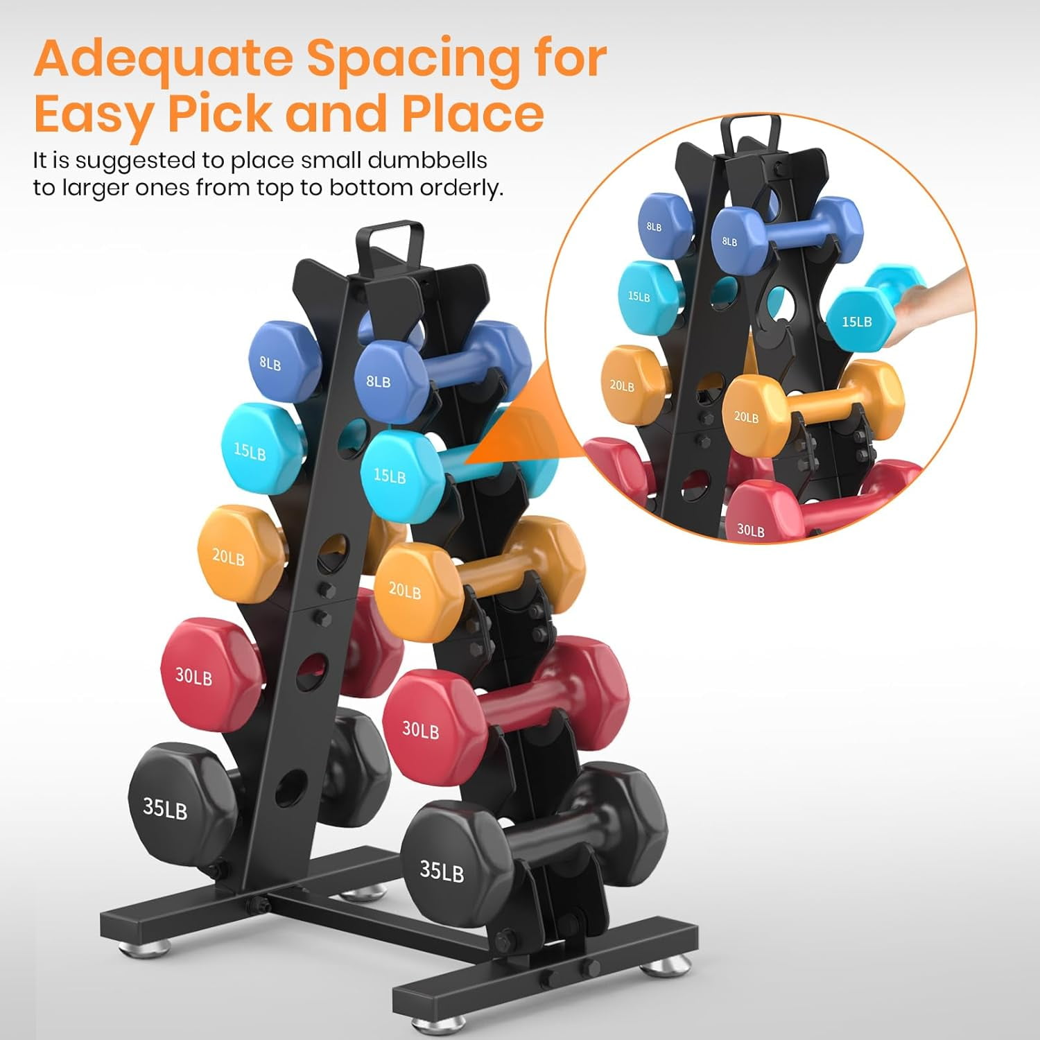 A-Frame Dumbbell Storage Rack Stand Holder for Home Gym with Handle