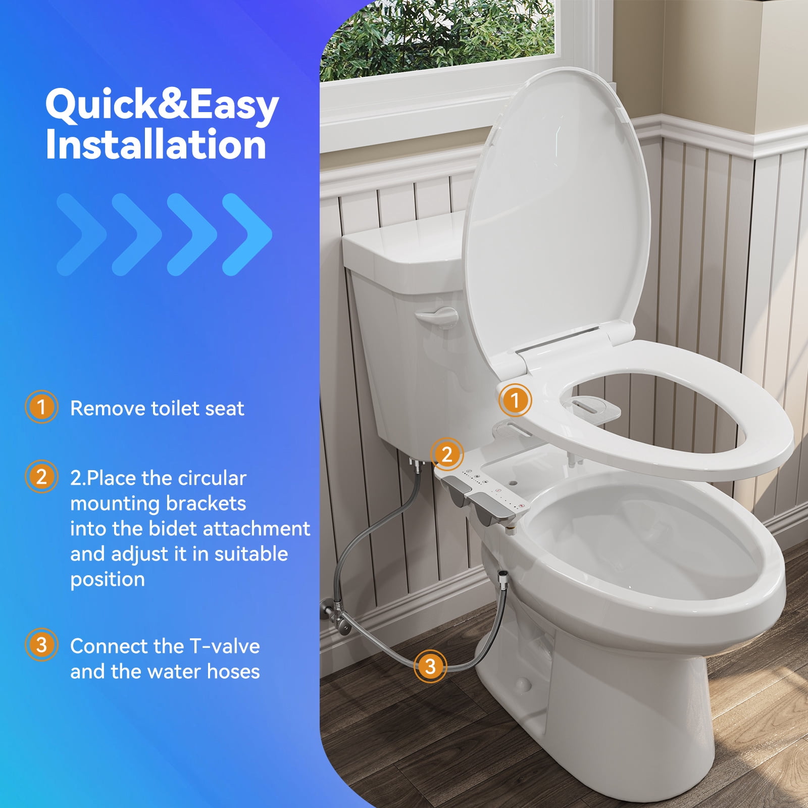 HOROW Luxury Slim Attachable Bidet Fresh Water Spray Kit with Hot Water, Dual Retractable Nozzles, Knob Control in White