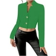 thumbnail image 2 of Dasayo Ladies Tops Cheeky Long Sleeve Green Cropped Collared Solid Button-Up Shirts Women's T Shirts M, 2 of 6