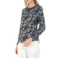 thumbnail image 4 of Allegra K Women's Smocked Cuffs Keyhole Back Ruffled Crew Neck Floral Blouse, 4 of 6
