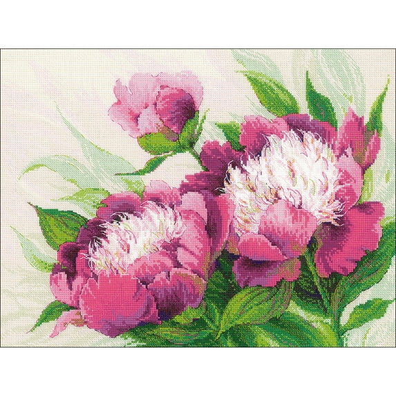 Pink Peonies Counted Cross Stitch Kit - 15.75" x 12" - 14 Count