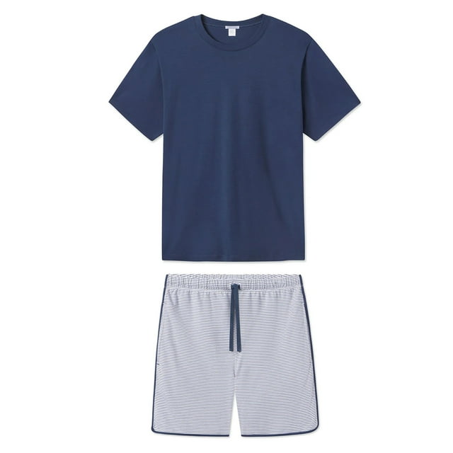 TheFound Men's Casual Outfit, Fitted Round Neck Short Sleeve T-Shirt Striped Drawstring Shorts 2 Piece Set for Summer