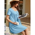 thumbnail image 5 of ValueVibe Nightgowns for Women Crew Neck Sleepshirt Short Sleeve Sleepwear Henley Button House Dress with Pockets, Blue S, 5 of 6