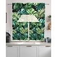 thumbnail image 2 of Palm Leaf Kitchen Curtains Swag Valance and Tier Curtains Set 36 Inch Length, Green Tropical Plant Summer Nature Scenery Rod Pocket Drape Panels Pair Swag Curtain for Bathroom/Cafe/Window, 2 of 6