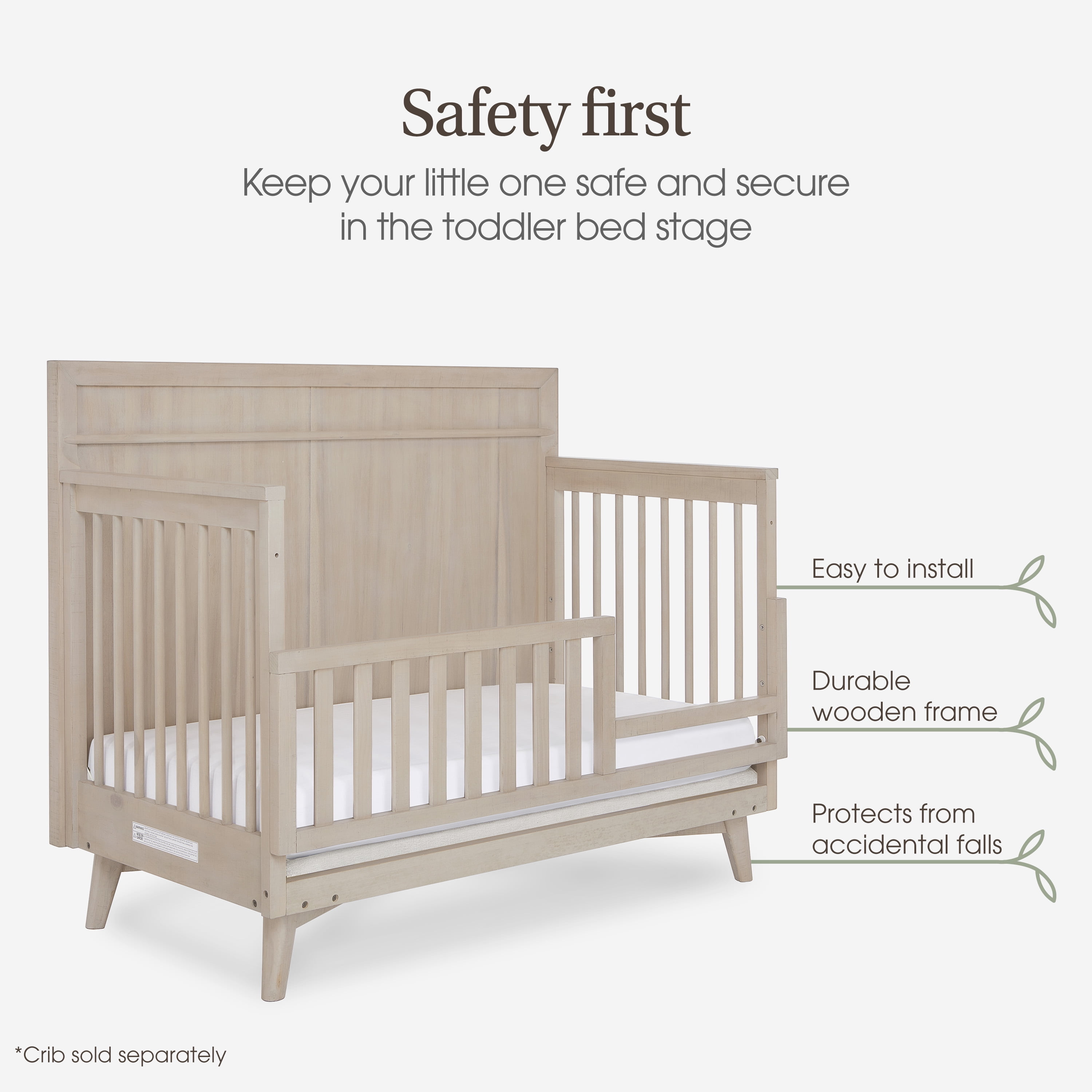 Evolur Antilia Mid Century Convertible Crib Toddler Guard Rail I Full Assembly I Lasting Quality