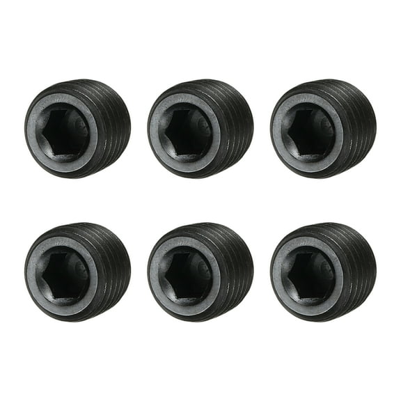 Pipe Plug Carbon Steel Internal Hex Thread Socket - 1/4 Inch NPT Male & 6 Pack