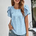 thumbnail image 4 of SXCXLSA Women's Tulip Sleeve Jacquard Top, Crewneck Casual Short Sleeve TShirt, 4 of 5