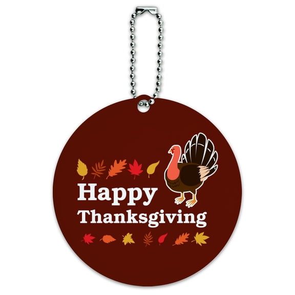 Happy Thanksgiving Turkey Round Luggage ID Tag Card Suitcase Carry-On