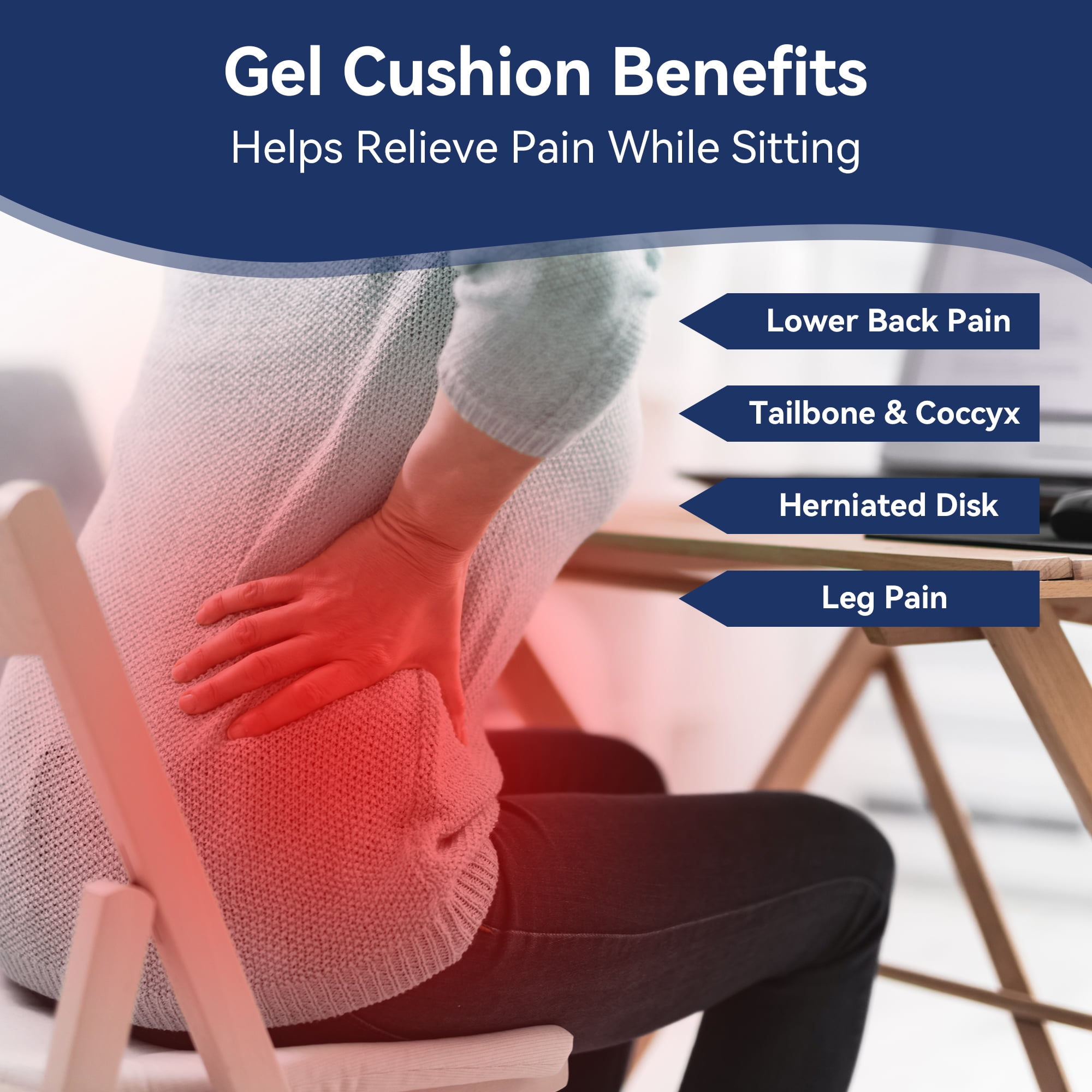 VUSIGN Cooling Gel Seat Cushion for Long Sitting, Wheelchair Cushions, Gel Chair Cushion for Hip Pain, Gel Seat Cushion for Office Chairs,Gel Car Seat Cushion Breathable