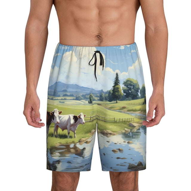 Fotbe Pasture Cow Pantalones Cortos de Pijama para Hombre, Ropa de Dormir, Pantalones de Pijama Cortos para Hombre-Medium