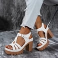thumbnail image 3 of Rokment Women's Dressy Sandals 2026 Fashion Casual Leather Hollow out T-Strap Platform Chunky Block High Heels Dress Pumps Comfortable Heeled Walking Summer Shoes for Ladies White Size 8, 3 of 5