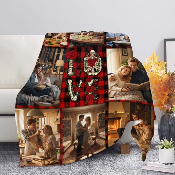 BAOPAI Customized Christmas Photo Blanket For Families Making Thick Winter Personalized Blankets With Pictures And Text Rectangular Blankets Holiday Hold 1-9 Images
