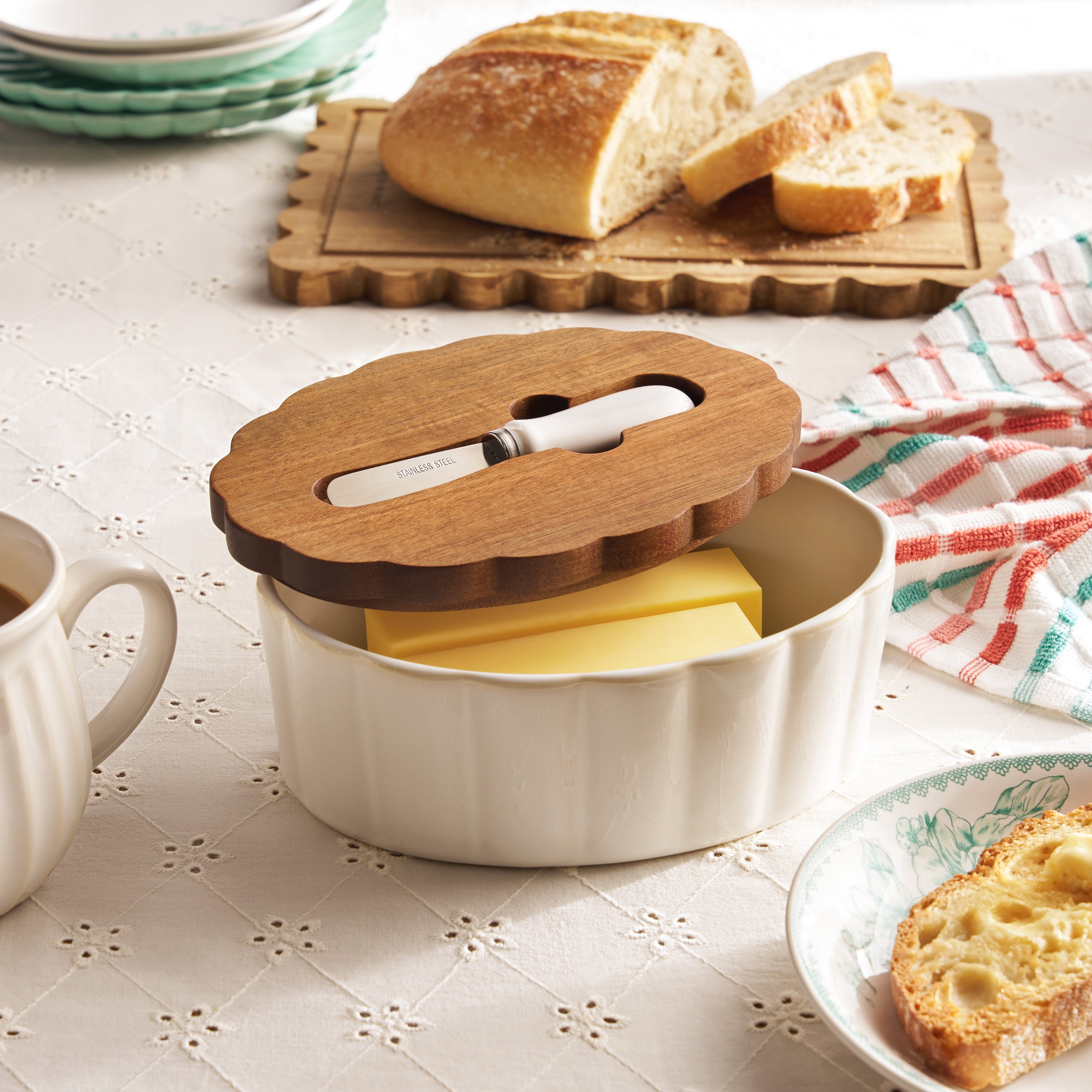 The Pioneer Woman Colette Stoneware Butter Dish, White