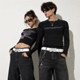 thumbnail image 4 of Wuqi Y2K DVD Buckle Belt for Women Men, 1.5 Inch PU Leather Streetwear Belt for Jeans Cargo Pants, Black White, 4 of 8