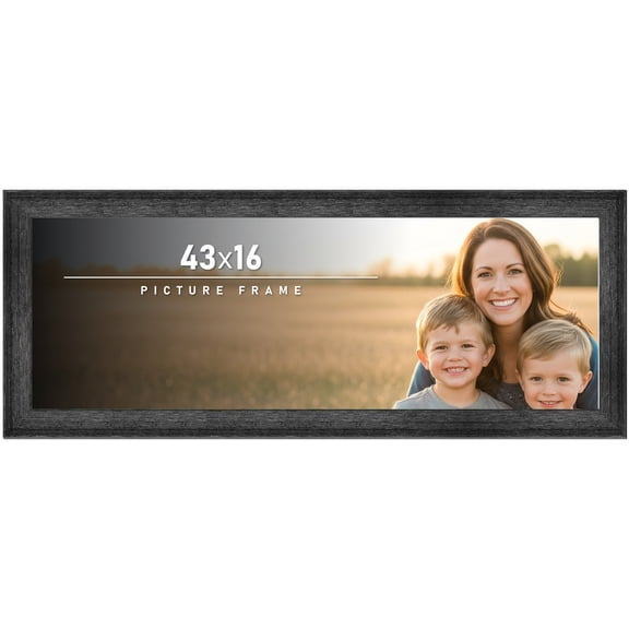 43x16 Frame Black Rustic Barnwood Solid Wood Picture Frame | 1.5 Inch Moulding Width | Includes UV