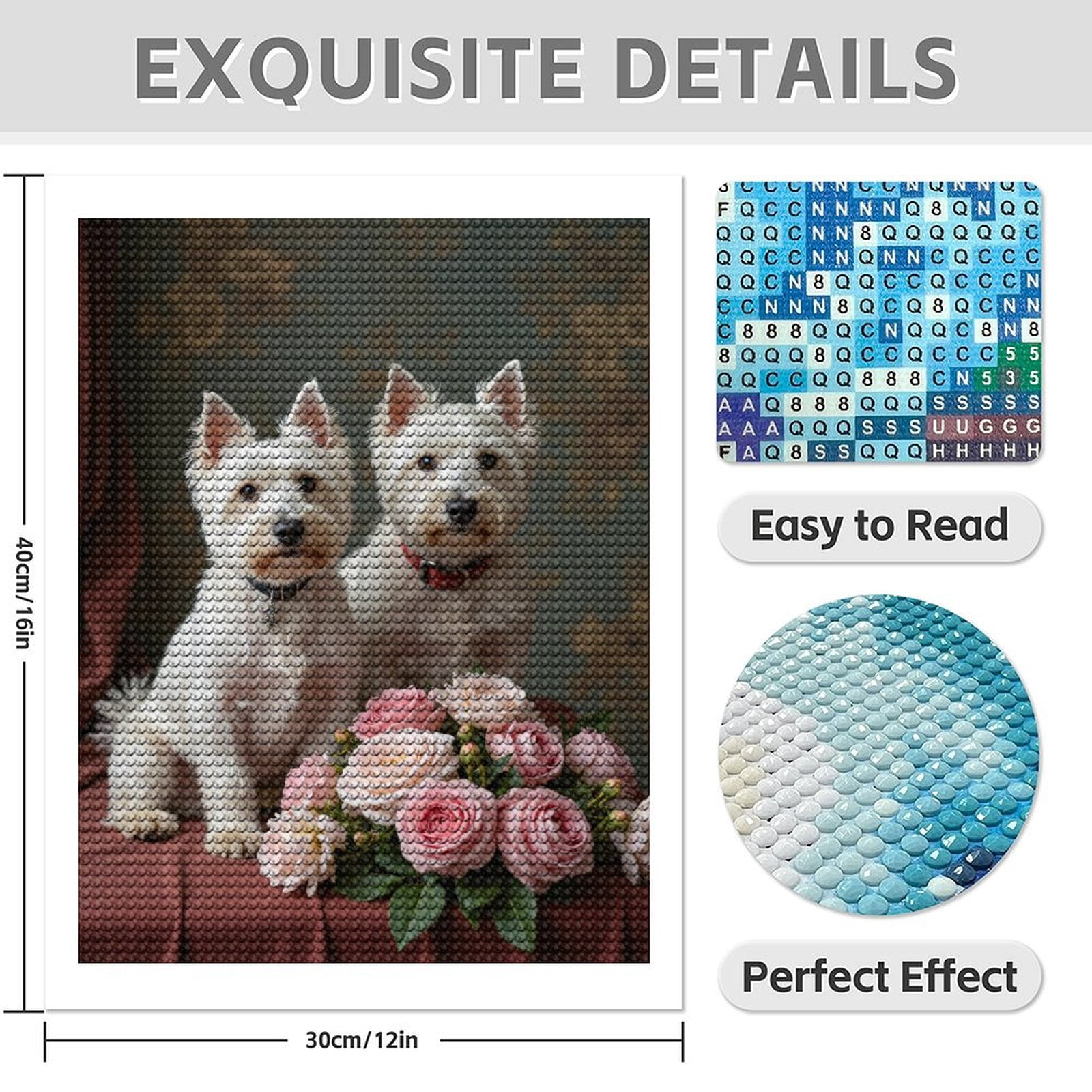 Diamond Art Kit for Adults, Two Dogs Pink Roses Portrait Diamond Painting for Adults Beginners, DIY Diamond Art Painting Kits, 5D Diamond Painting Crafts for Home Decor 12x16 Frameless