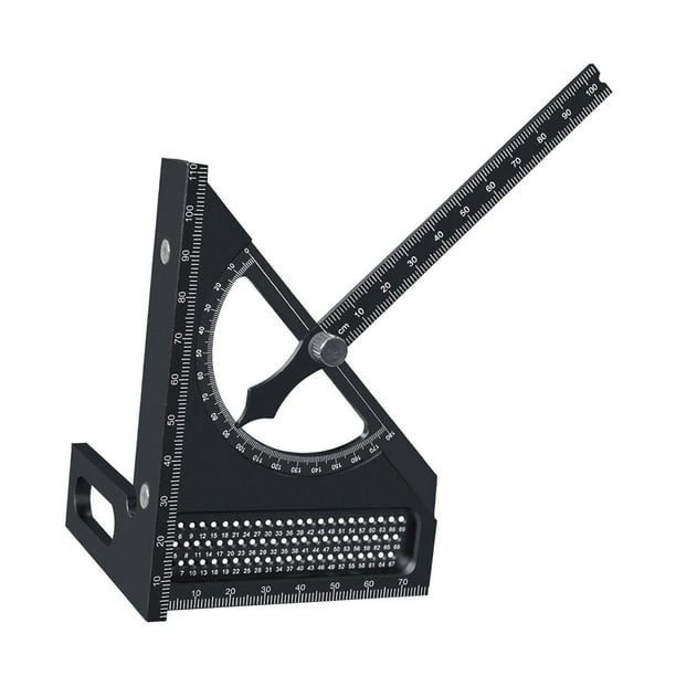 Regla de medición multiángulo, escuadra de carpintero, transportador cuadrado, portátil, de aluminio Negro
