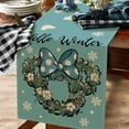 thumbnail image 5 of Hello Winter Mouse Wreath Blue Table Runner, Snowflake Poinsettia Cotton Polka Dot Bow Kitchen Dining Table Decor, Christmas Holiday Home Decoration Indoor Outdoor Party Supply 13 x 36 Inches, 5 of 6