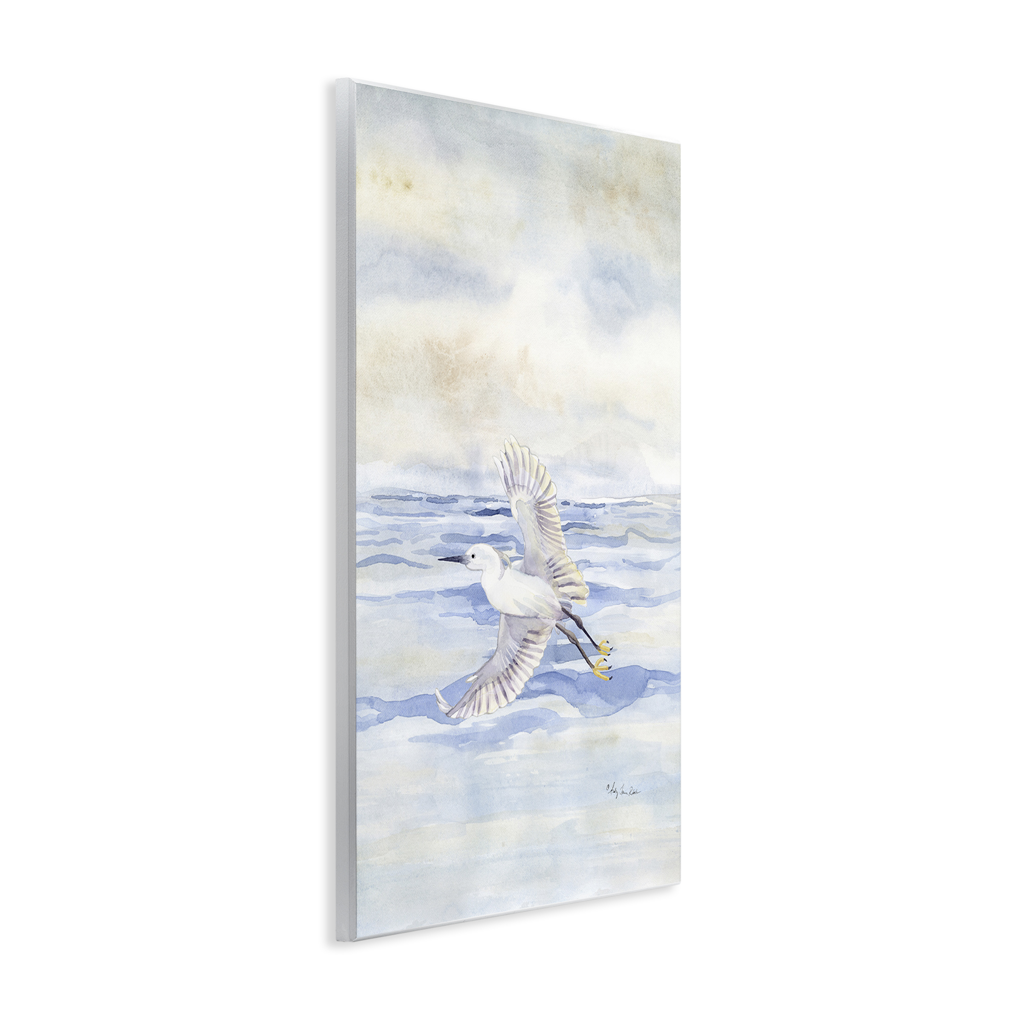 Stupell Industries Flying Heron Over Water Landscape Painting Unframed Art Print Wall Art, 10 x 15