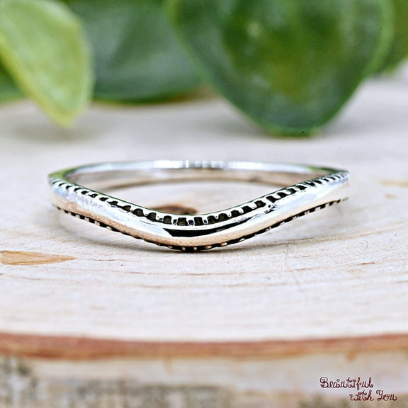 SS DESIGNS Low V Shape Wishbone Bali Style Thumb Ring Silver, Solid 925 Sterling Silver Chevron Ring, Stackable Ring, Pinky Ring, Silver Band