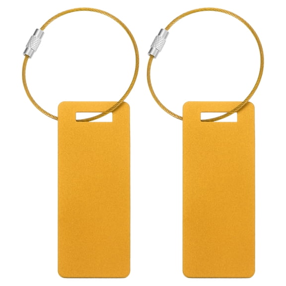Uxcell Travel Luggage Tags for Suitcases, 2Pcs 3" x 1.2" Aluminum Metal Luggage Tags with Strap, Personalized Bag Tags (Yellow)