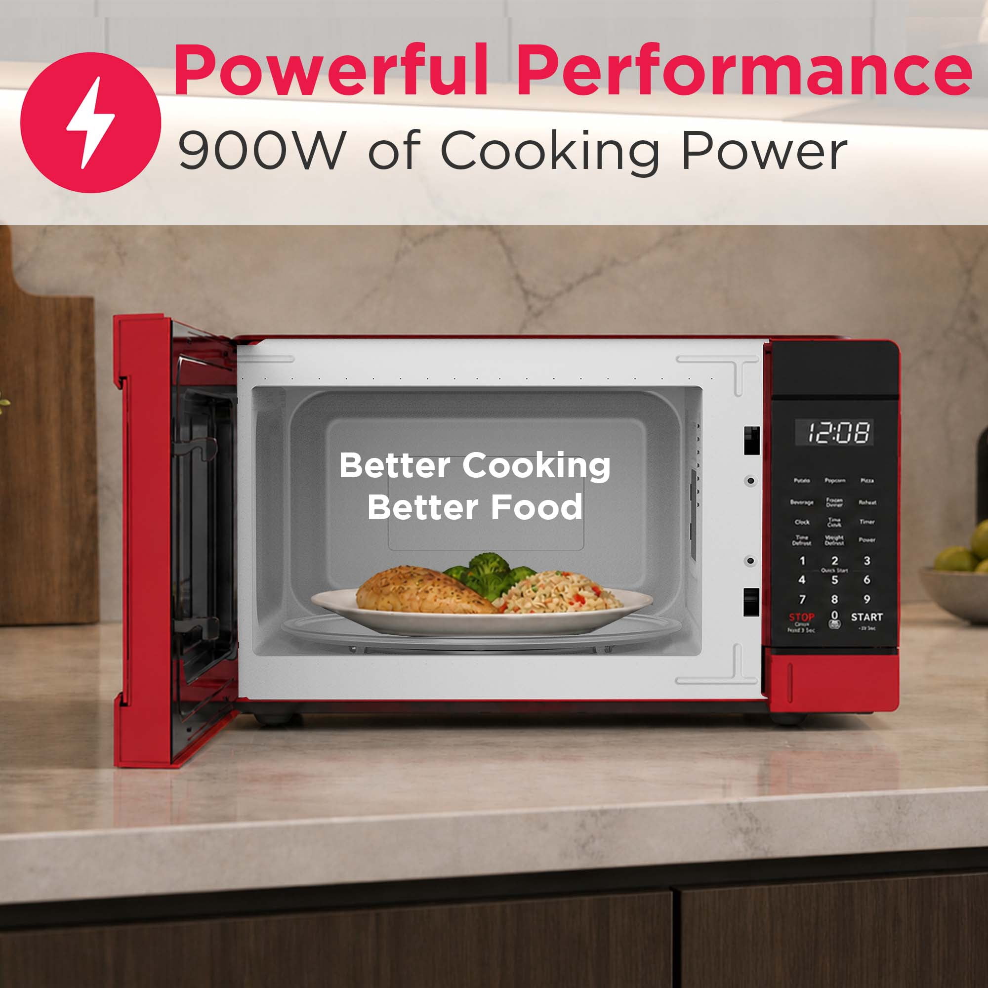 Frigidaire 0.9 Cu. ft. Countertop Microwave, 900 Watt Microwave with 10 Power Levels, Red EMW953