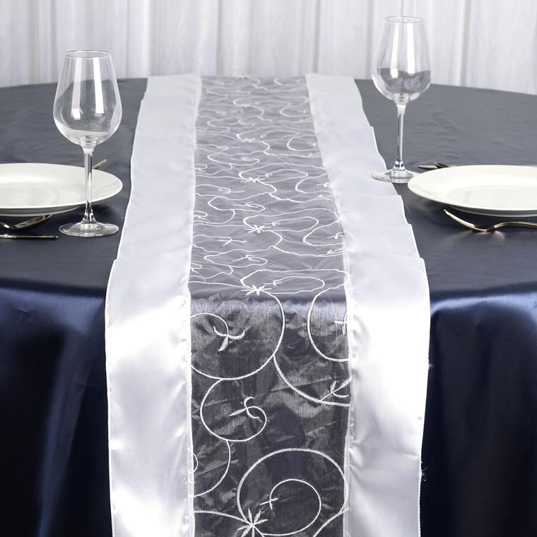 Efavormart White Organza Embroidered Premium Table Top Runner For