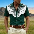 thumbnail image 2 of Mens Shirts Short Sleeve 3D Cowboy Print Lapel Button Down Casual Shirt Dark Green XXXXL, 2 of 5